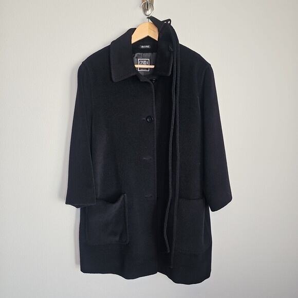 Cinzia Rocca Italy Black 100% Lana Wool Women's Belted Coat Jacket Size 12 - Picture 1 of 7